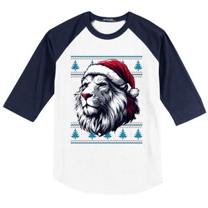 Ugly Christmas Lion Lovers Holiday Lion Santa Hat Baseball Sleeve Shirt