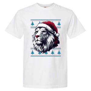 Ugly Christmas Lion Lovers Holiday Lion Santa Hat Garment-Dyed Heavyweight T-Shirt