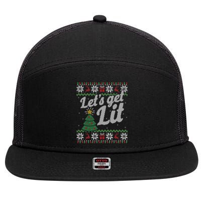 Ugly Christmas Lets Get Lit Funny Tree Gift 7 Panel Mesh Trucker Snapback Hat