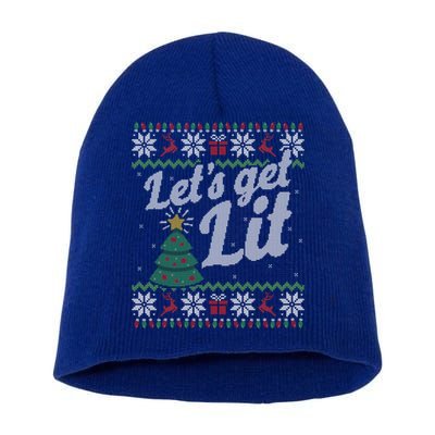 Ugly Christmas Lets Get Lit Funny Tree Gift Short Acrylic Beanie