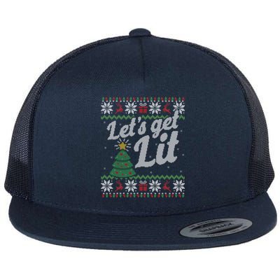 Ugly Christmas Lets Get Lit Funny Tree Gift Flat Bill Trucker Hat