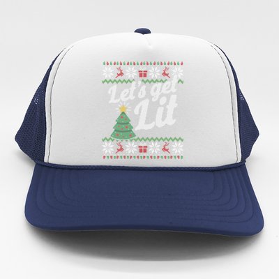 Ugly Christmas Lets Get Lit Funny Tree Gift Trucker Hat