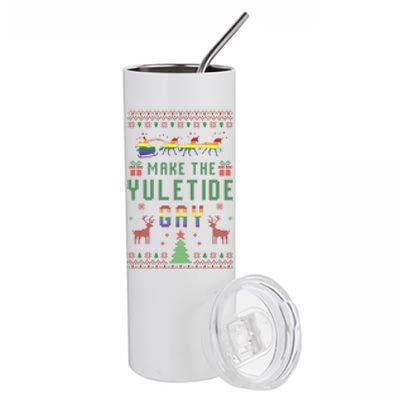 Ugly Christmas Lgbt Pride Rainbow Xmas Make The Yuletide Gay Gift Stainless Steel Tumbler