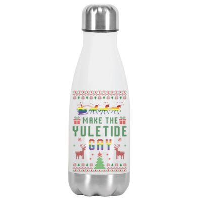 Ugly Christmas Lgbt Pride Rainbow Xmas Make The Yuletide Gay Gift Stainless Steel Insulated Water Bottle