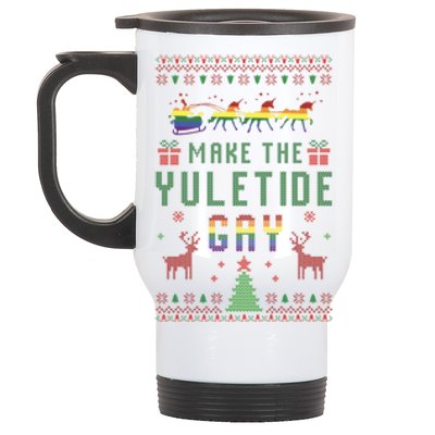 Ugly Christmas Lgbt Pride Rainbow Xmas Make The Yuletide Gay Gift Stainless Steel Travel Mug