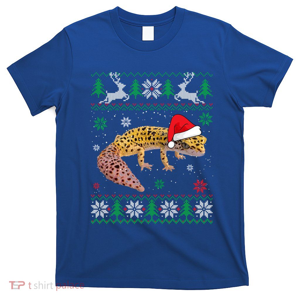 Ugly Christmas Leopard Gecko Lover Santa Hat Animals Gift T-Shirt