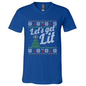 Ugly Christmas Lets Get Lit Funny Tree Funny Gift V-Neck T-Shirt