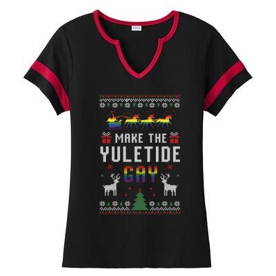 Ugly Christmas Lgbtq Pride Santa Claus Make The Yuletide Gay Gift Ladies Halftime Notch Neck Tee