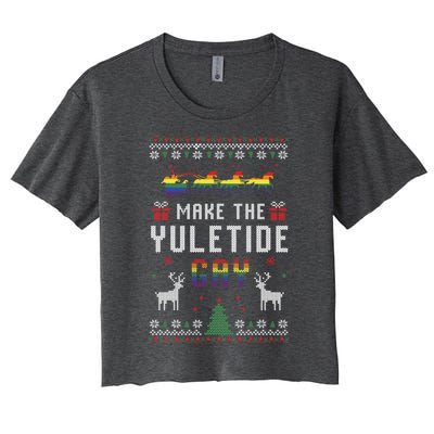 Ugly Christmas Lgbtq Pride Santa Claus Make The Yuletide Gay Gift Women's Crop Top Tee