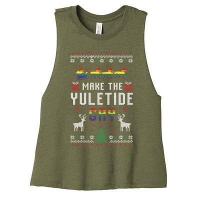 Ugly Christmas Lgbtq Pride Santa Claus Make The Yuletide Gay Gift Women's Racerback Cropped Tank