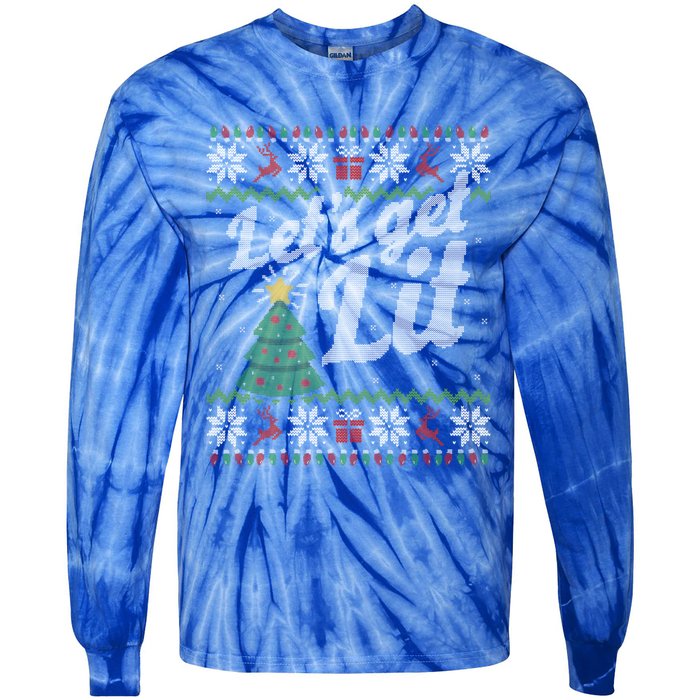 Ugly Christmas Lets Get Lit Funny Tree Funny Gift Tie-Dye Long Sleeve Shirt