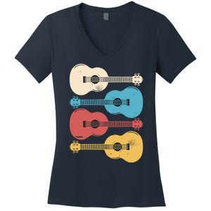 Ukelele Colorful Music Women's V-Neck T-Shirt