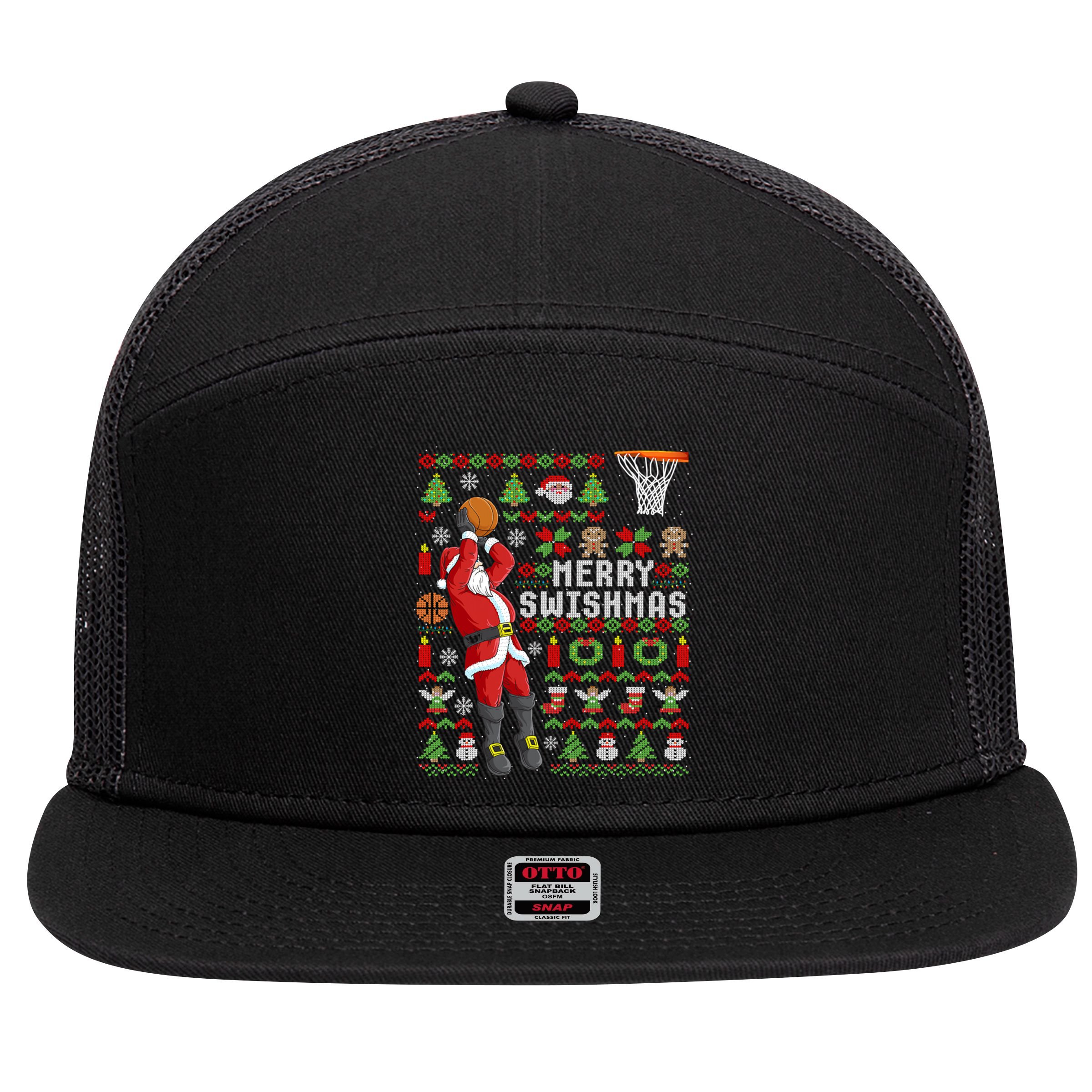 Ugly Christmas Merry Swishmas Basketball Gift 7 Panel Mesh Trucker Snapback Hat