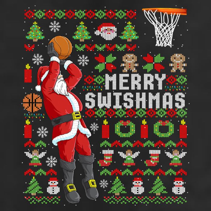 Ugly Christmas Merry Swishmas Basketball Gift 7 Panel Mesh Trucker Snapback Hat