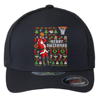 Ugly Christmas Merry Swishmas Basketball Gift Flexfit Unipanel Trucker Cap