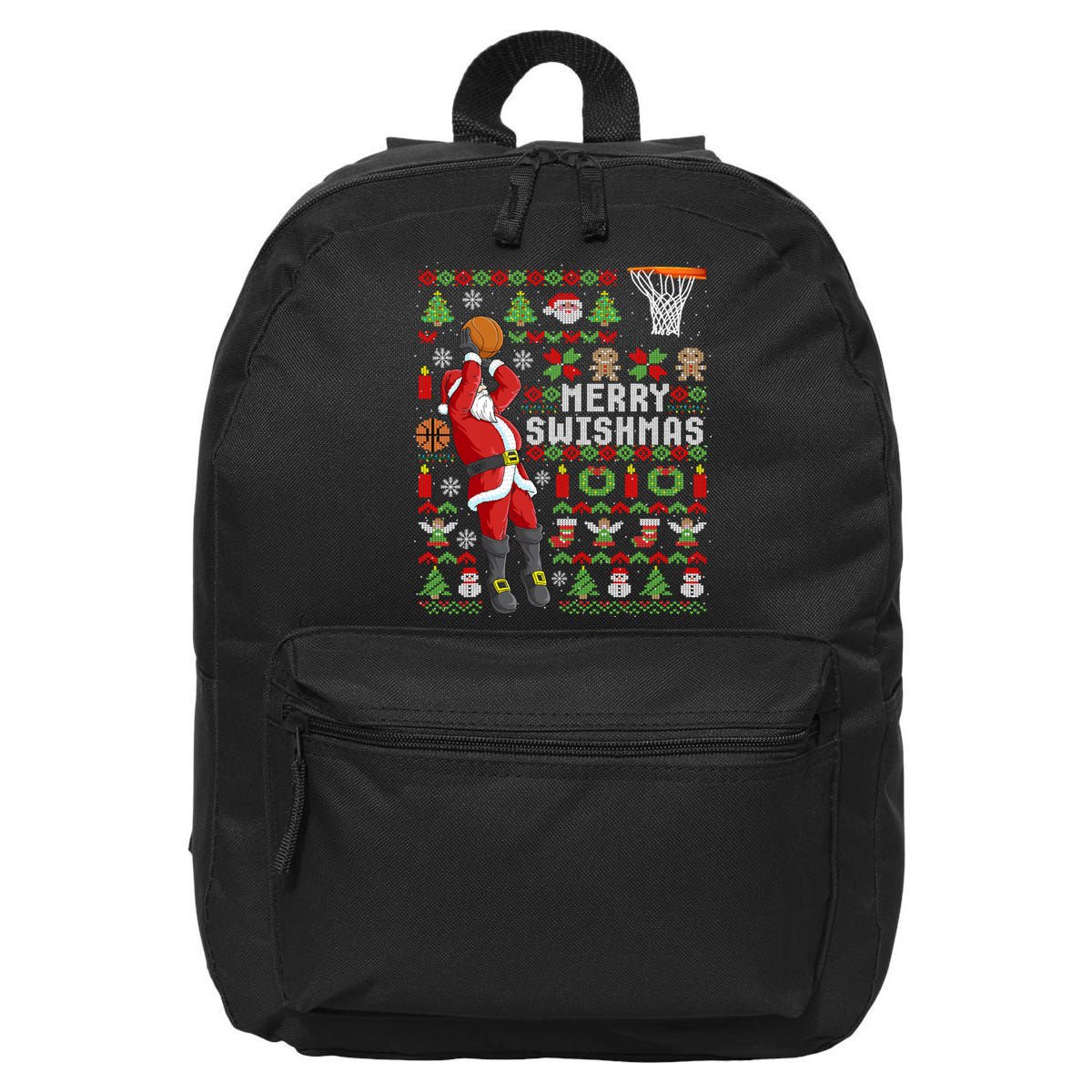 Ugly Christmas Merry Swishmas Basketball Gift 16 in Basic Backpack