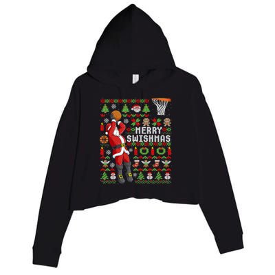 Ugly Christmas Merry Swishmas Basketball Gift Crop Fleece Hoodie