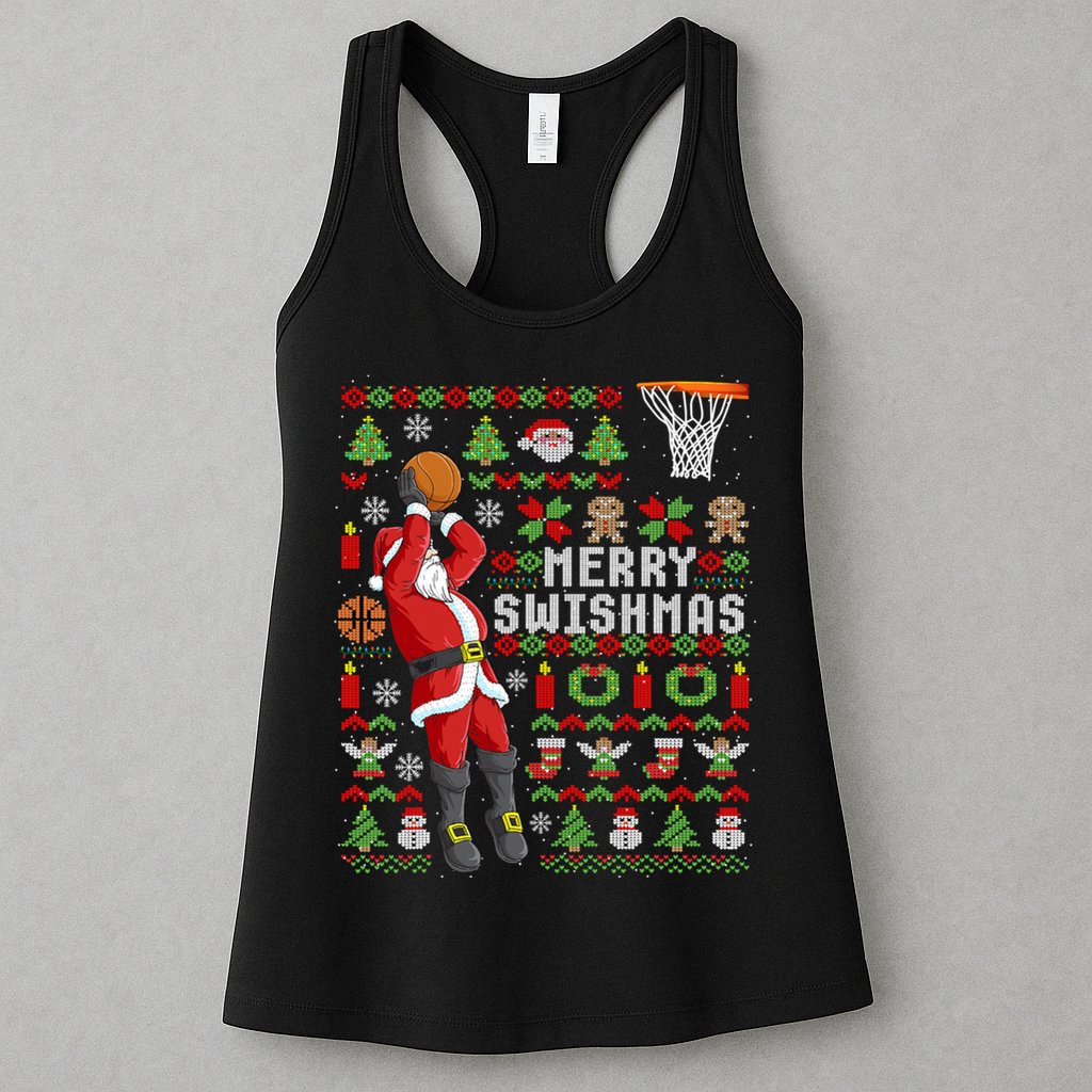 Ugly Christmas Merry Swishmas Basketball Gift Womens Tank Top