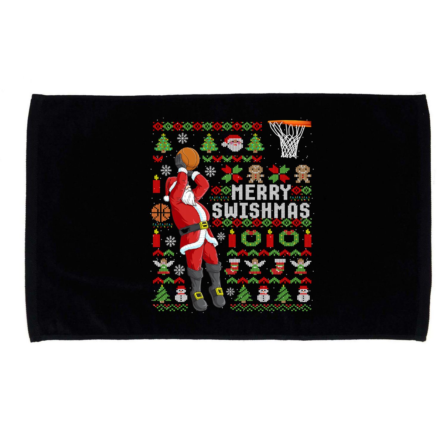 Ugly Christmas Merry Swishmas Basketball Gift Microfiber Hand Towel