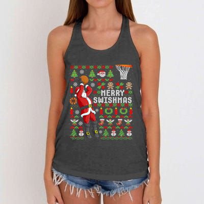 Ugly Christmas Merry Swishmas Basketball Gift Women's Knotted Racerback Tank