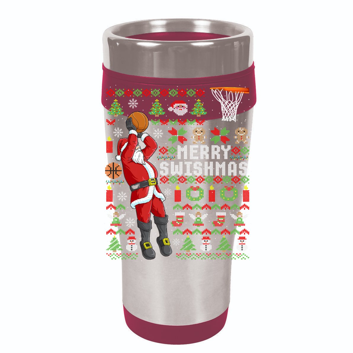 Ugly Christmas Merry Swishmas Basketball Gift Womens T-Shirt
