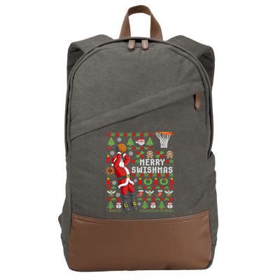 Ugly Christmas Merry Swishmas Basketball Gift Cotton Canvas Backpack