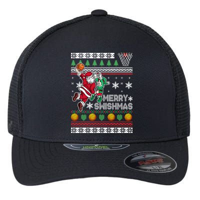 Ugly Christmas Merry Swishmas Basketball Gift Flexfit Unipanel Trucker Cap