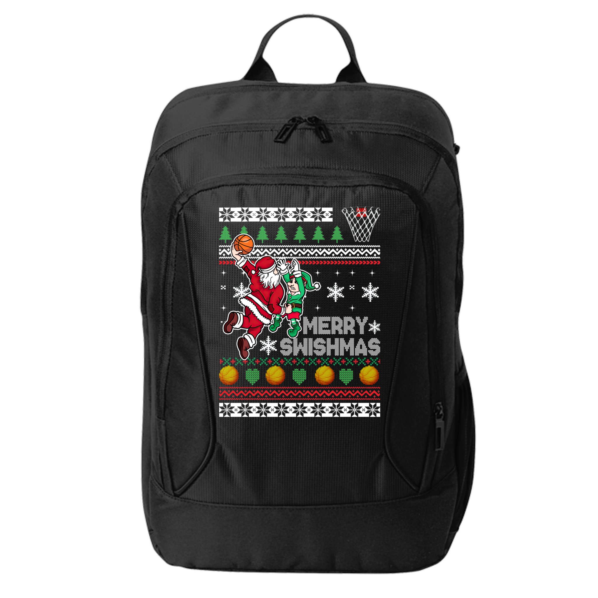 Ugly Christmas Merry Swishmas Basketball Gift City Backpack