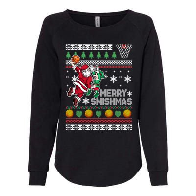 Ugly Christmas Merry Swishmas Basketball Gift Womens California Wash Sweatshirt