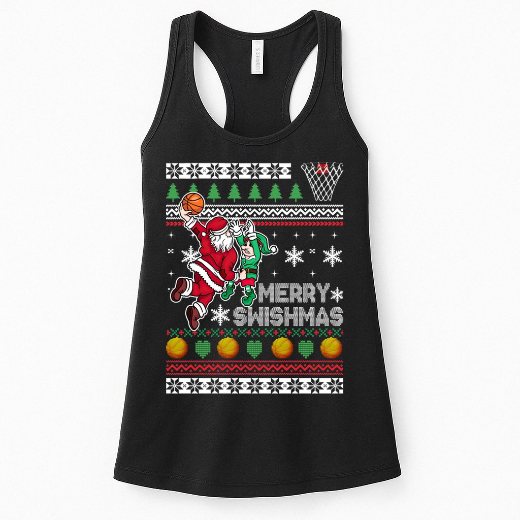 Ugly Christmas Merry Swishmas Basketball Gift Womens Tank Top