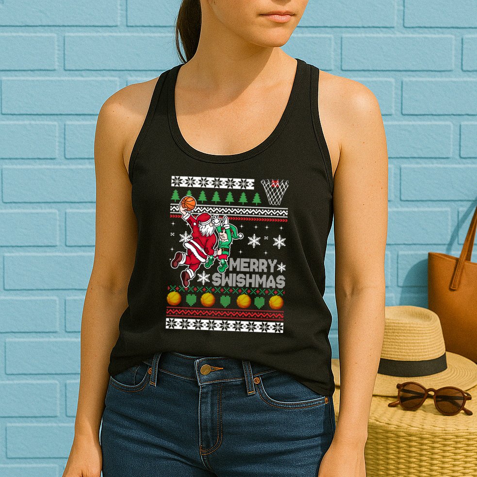 Ugly Christmas Merry Swishmas Basketball Gift Womens Tank Top