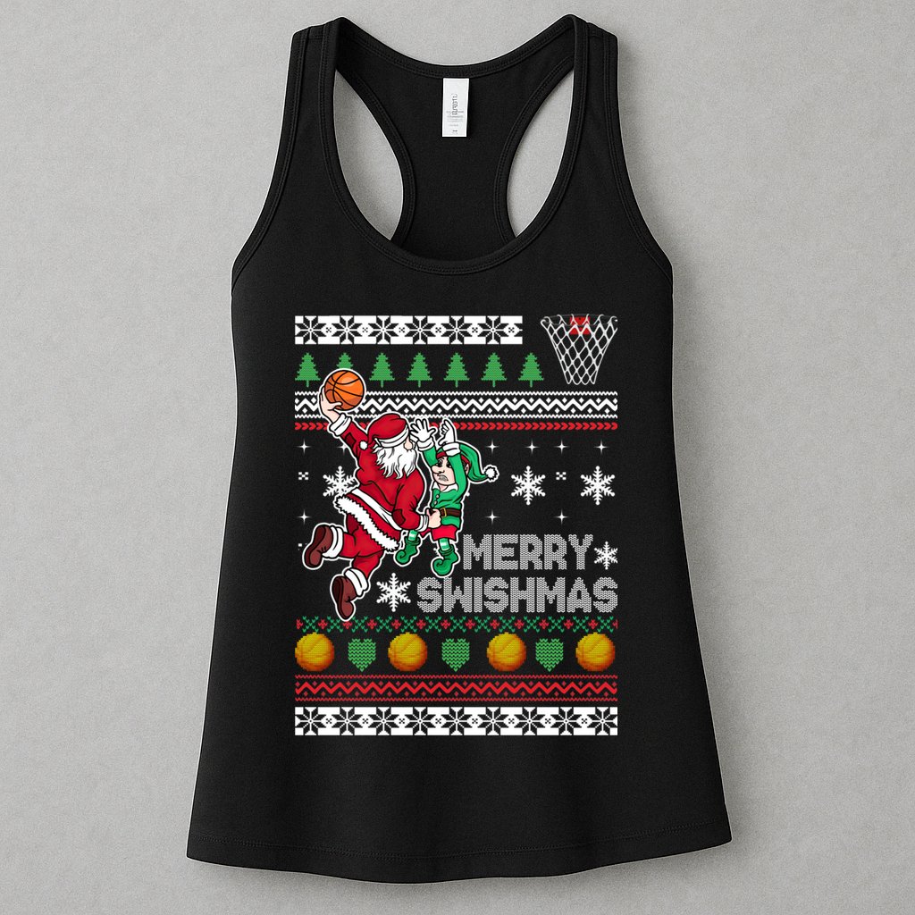Ugly Christmas Merry Swishmas Basketball Gift Womens Tank Top
