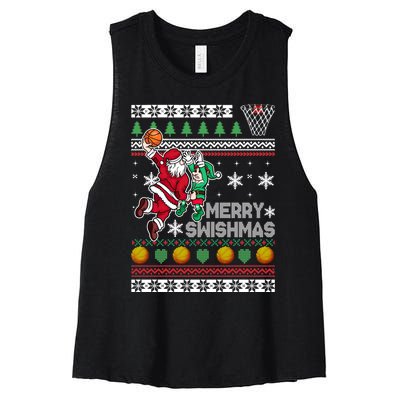 Ugly Christmas Merry Swishmas Basketball Gift Women's Racerback Cropped Tank