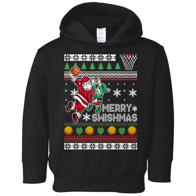 Ugly Christmas Merry Swishmas Basketball Gift Toddler Hoodie