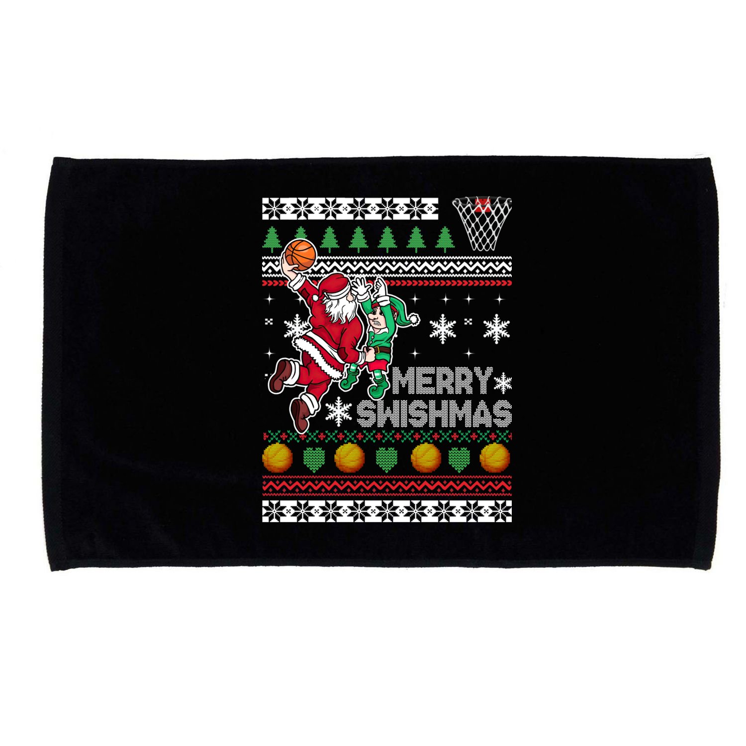 Ugly Christmas Merry Swishmas Basketball Gift Microfiber Hand Towel