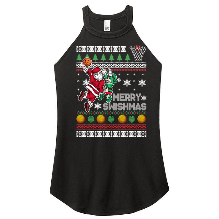 Ugly Christmas Merry Swishmas Basketball Gift Women’s Perfect Tri Rocker Tank