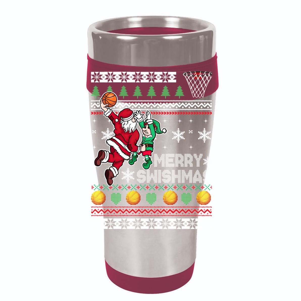 Ugly Christmas Merry Swishmas Basketball Gift Womens T-Shirt