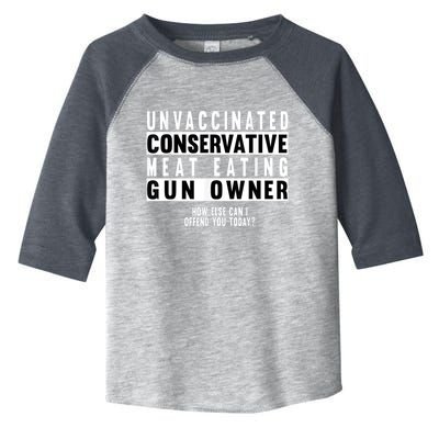 Unvaccinated Conservative Meat Eating Gun Owner How Else Can I Offend You Toddler Fine Jersey T-Shirt