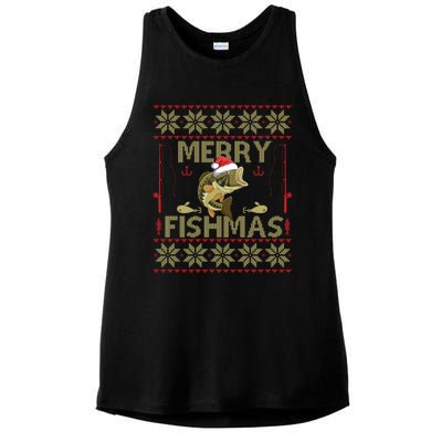 Ugly Christmas Merry Fishmas Fishing Fisher Xmas Gift Great Gift Ladies PosiCharge Tri-Blend Wicking Tank