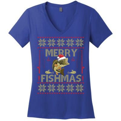 Ugly Christmas Merry Fishmas Fishing Fisher Xmas Gift Great Gift Women's V-Neck T-Shirt