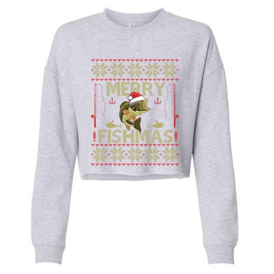 Ugly Christmas Merry Fishmas Fishing Fisher Xmas Gift Great Gift Cropped Pullover Crew