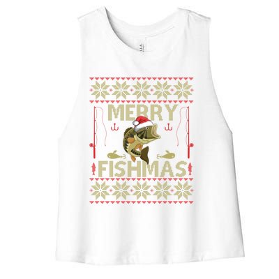 Ugly Christmas Merry Fishmas Fishing Fisher Xmas Gift Great Gift Women's Racerback Cropped Tank