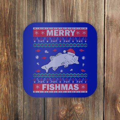 Ugly Christmas Merry Fishmas Funny Fish Fishing Fisher Cool Gift Coaster