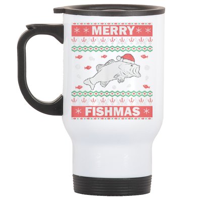 Ugly Christmas Merry Fishmas Funny Fish Fishing Fisher Cool Gift Stainless Steel Travel Mug