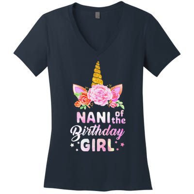 Unicorn Cute Nani Of The Birthday Funny Mother's Day Women's V-Neck T-Shirt