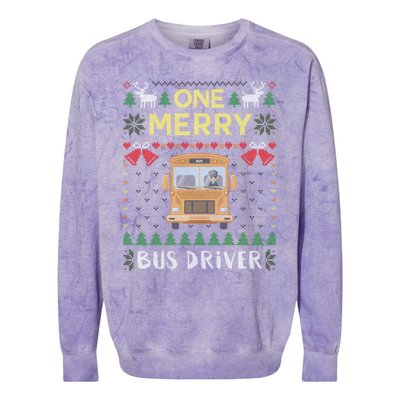 Ugly Christmas One Merry Bus Driver Driving School Colorblast Crewneck Sweatshirt