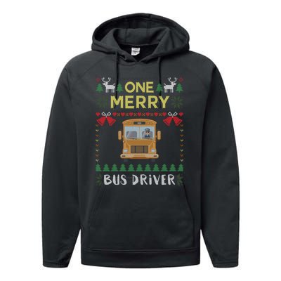 Ugly Christmas One Merry Bus Driver Driving School Performance Fleece Hoodie