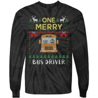 Ugly Christmas One Merry Bus Driver Driving School Tie-Dye Long Sleeve Shirt