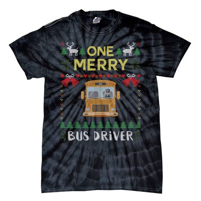 Ugly Christmas One Merry Bus Driver Driving School Tie-Dye T-Shirt