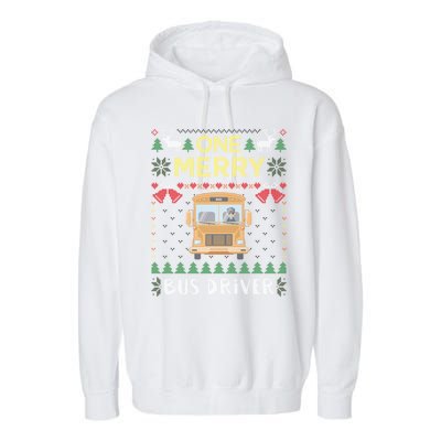 Ugly Christmas One Merry Bus Driver Driving School Garment-Dyed Fleece Hoodie